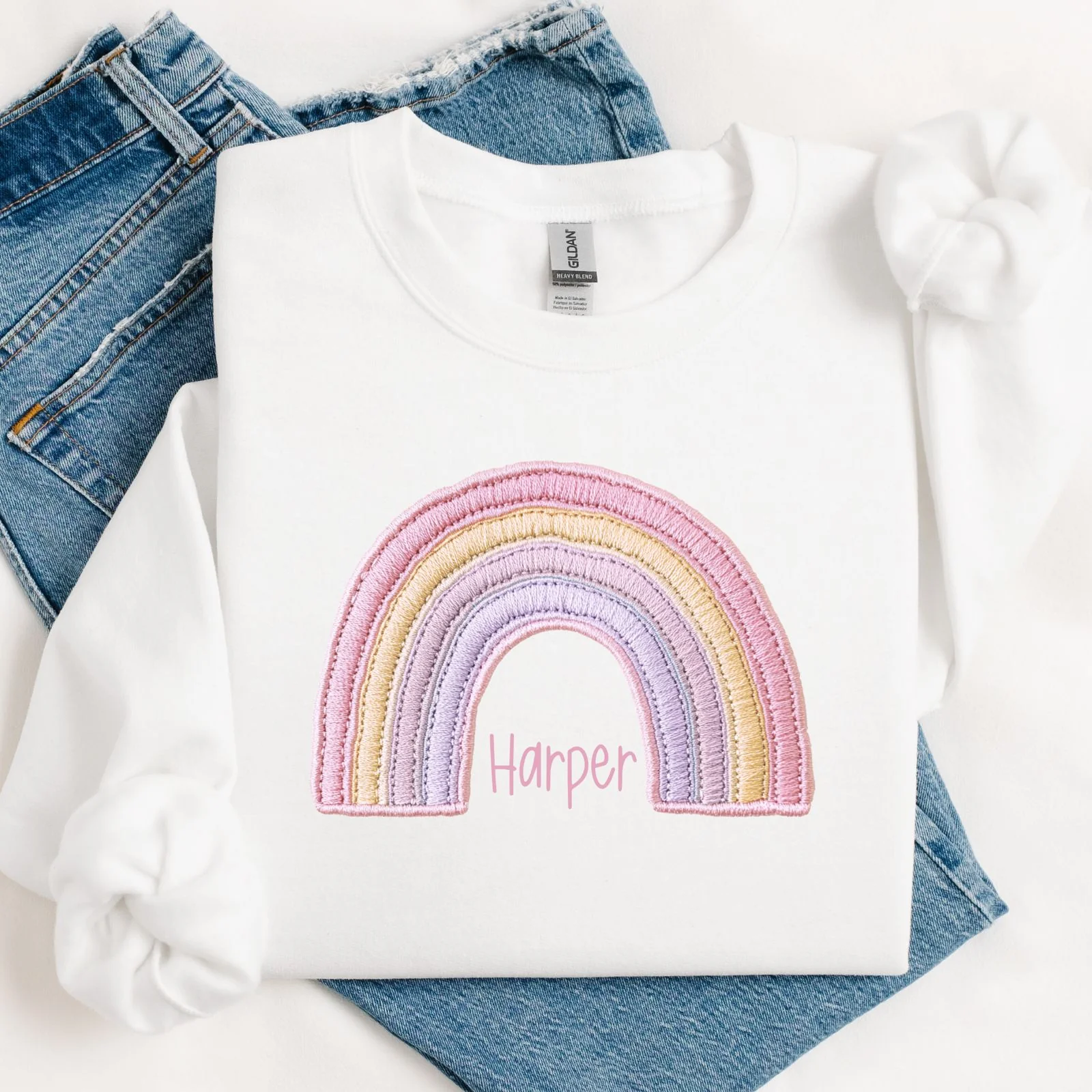 DTF TRANSFER - EMBROIDERY STYLE - PINK RAINBOW