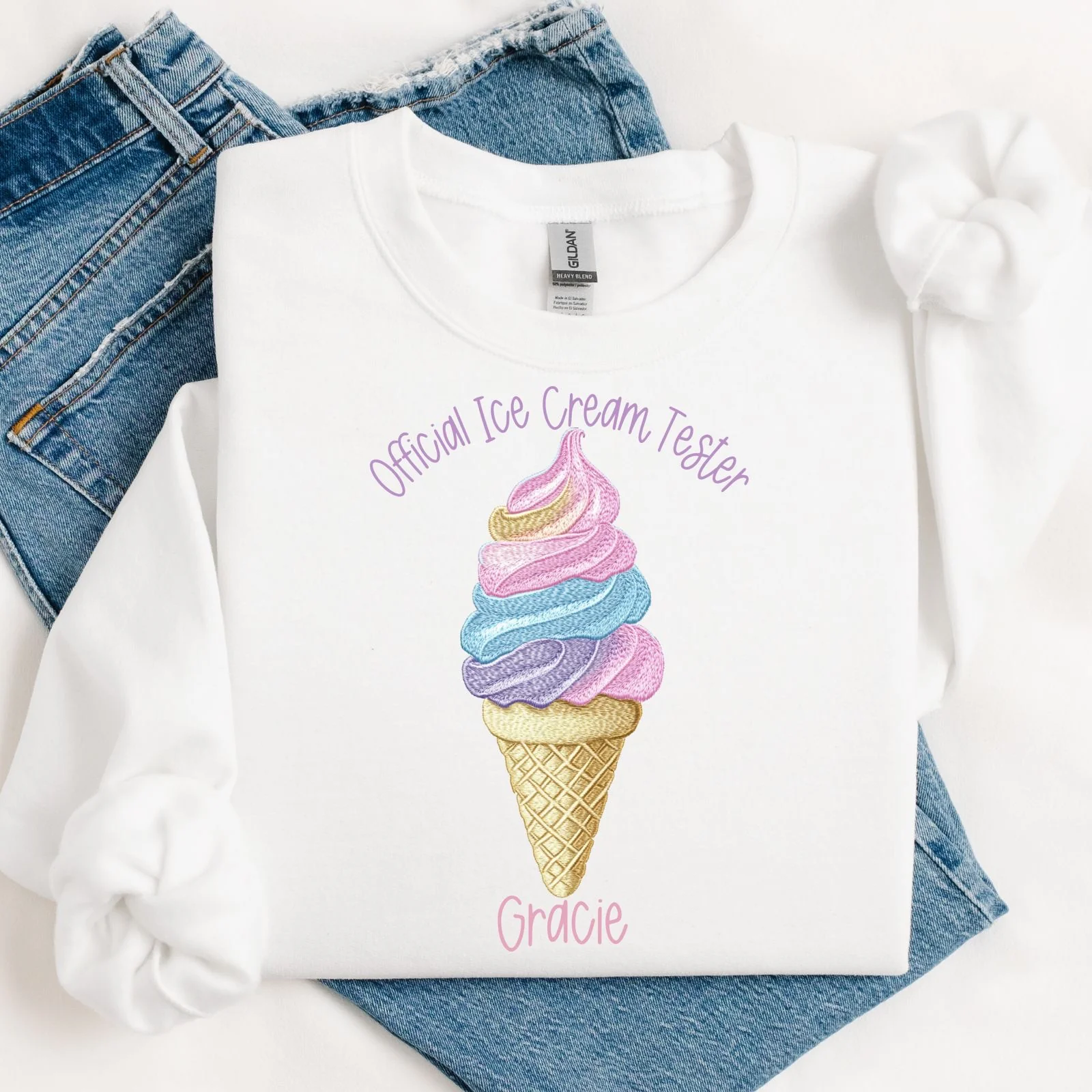 DTF TRANSFER - EMBROIDERY STYLE - ICE CREAM - PINK