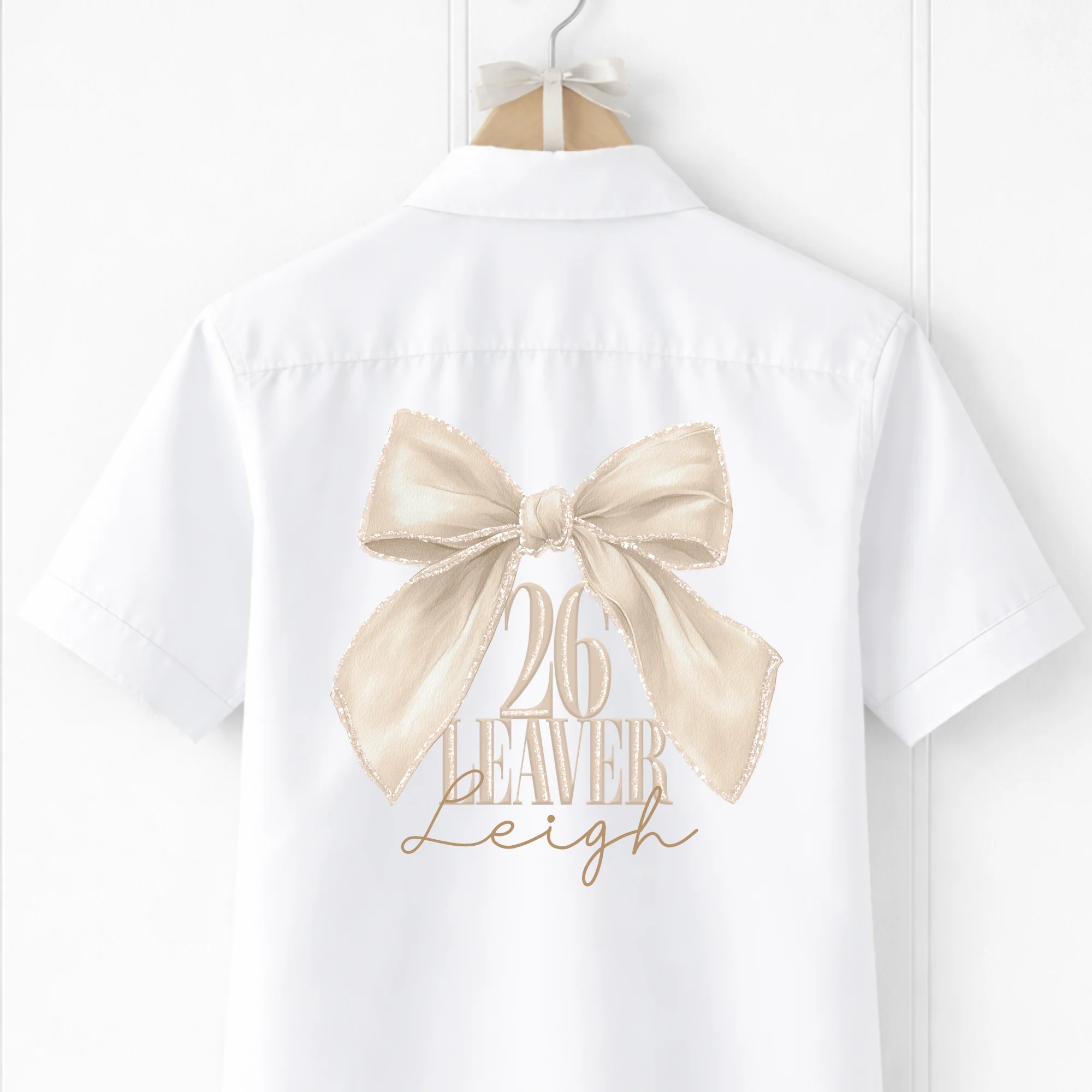 CUSTOM DTF - LEAVERS 2026 - GLITTER BOW - BEIGE