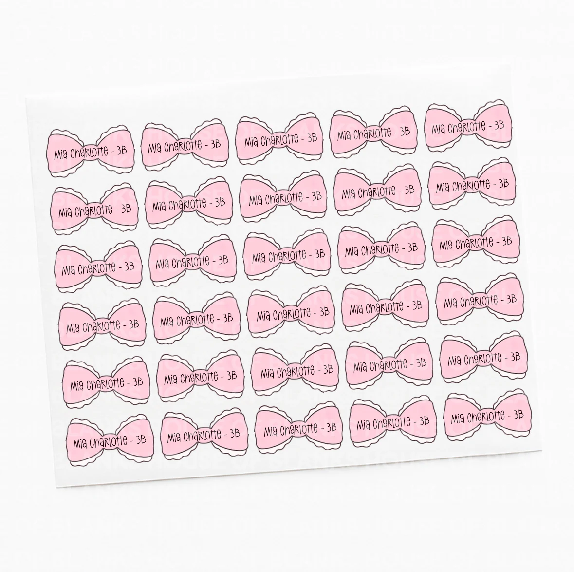CUSTOM DTF - NAME LABELS - SET OF 30 - PINK BOWS - Image 2