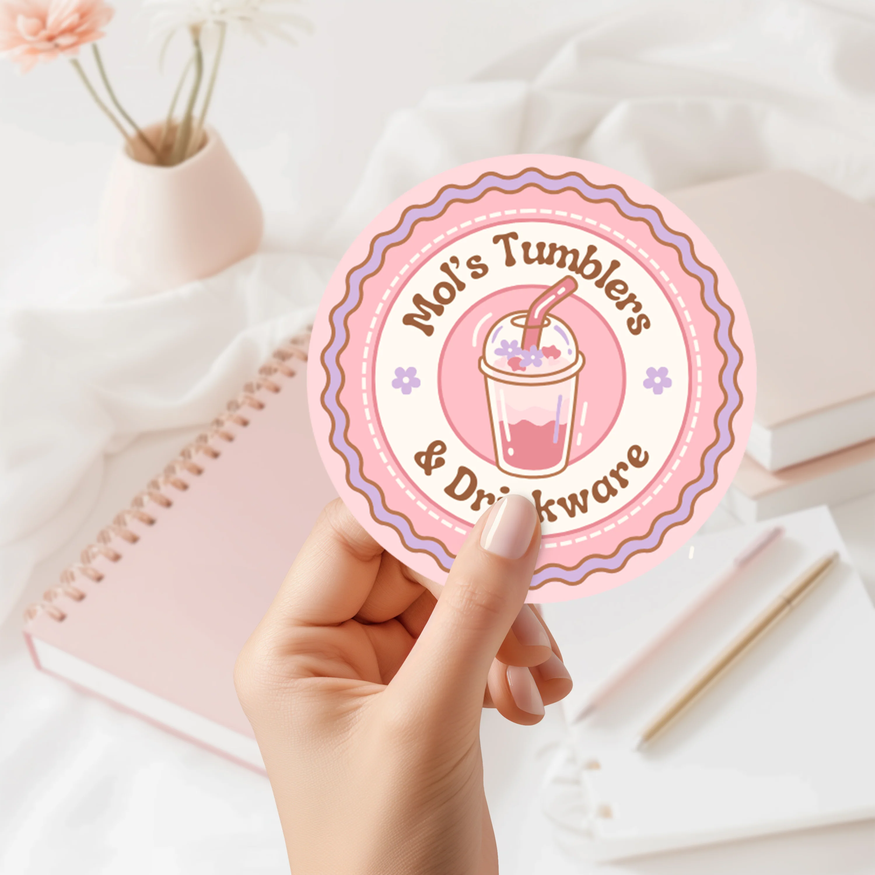 CUSTOM SOLVENT - STICKER - 10CM CIRCLE - UPLOAD YOUR OWN DESIGN (PACK OF 6)