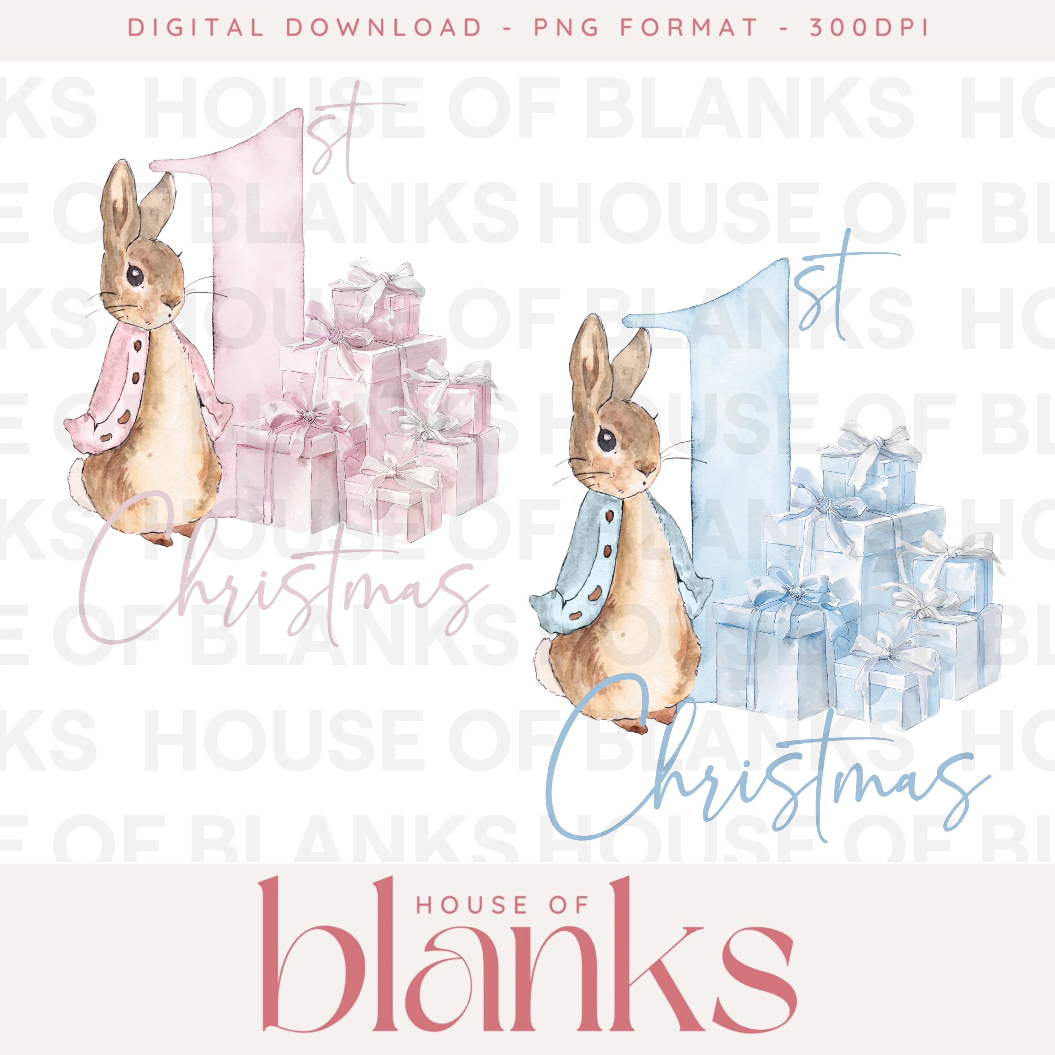 DIGITAL DOWNLOAD: PINK & BLUE 1ST CHRISTMAS BUNNY