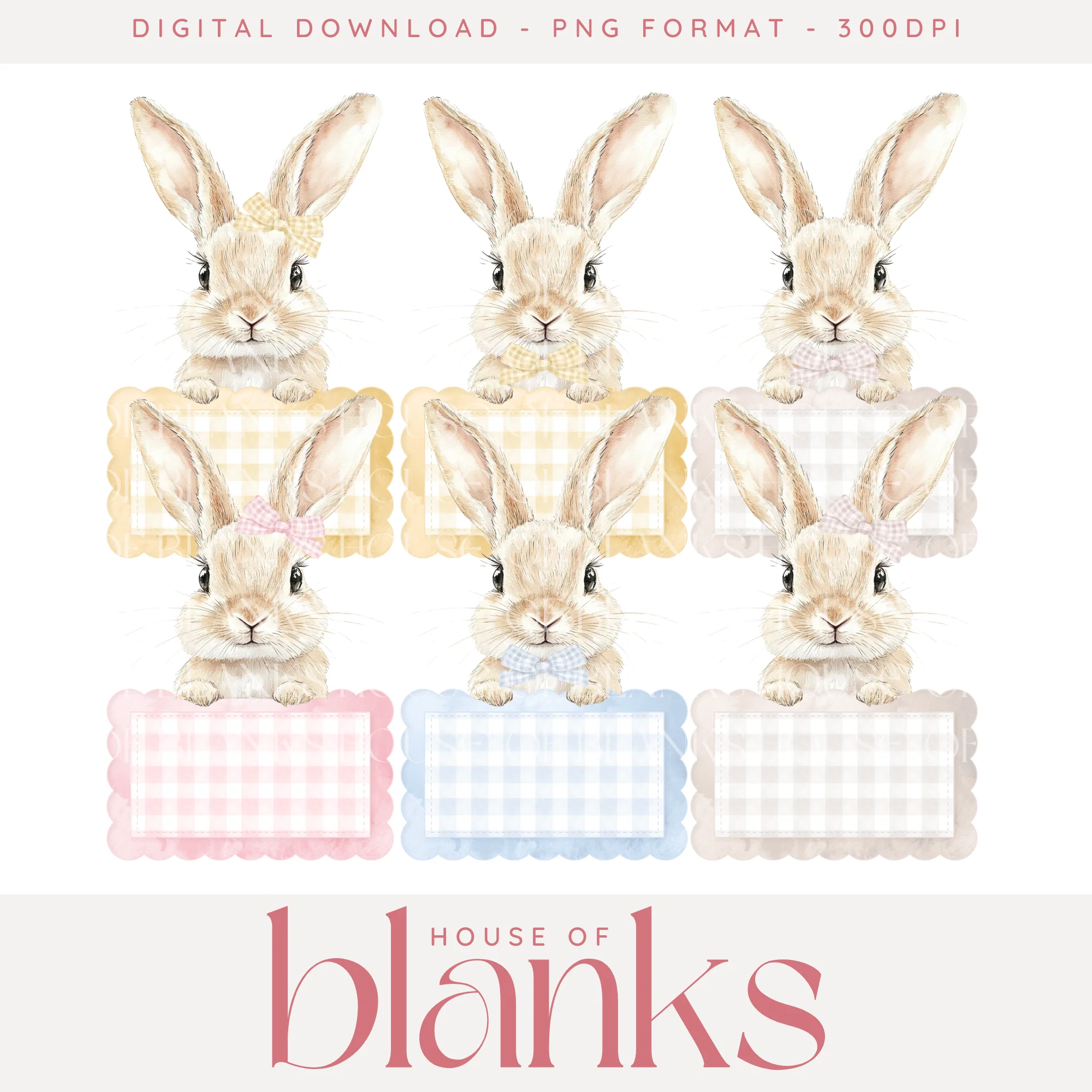 DIGITAL DOWNLOAD: GINGHAM NAME PLAQUE BUNNIES