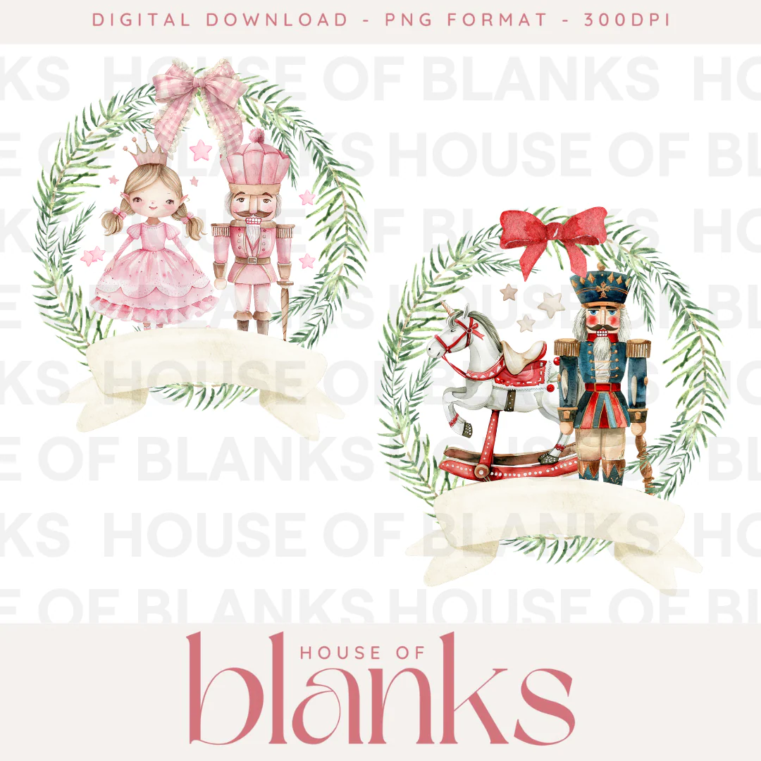 DIGITAL DOWNLOAD: PINK & BLUE NUTCRACKER WREATHS