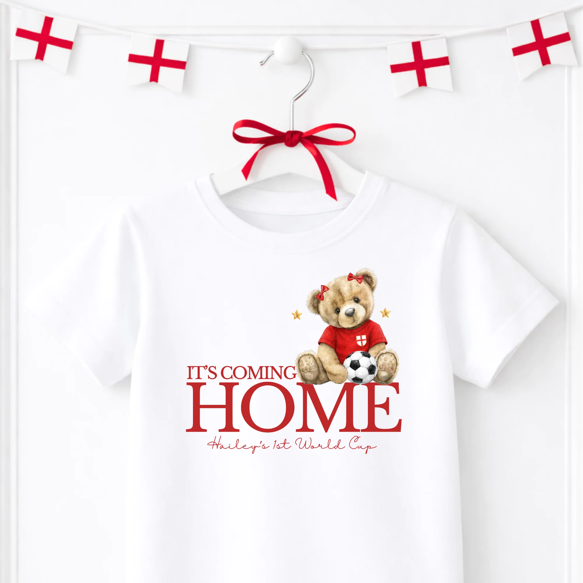 DTF TRANSFER - 2026 WORLD CUP - IT'S COMING HOME SIGNATURE TEDDY - WITH BOWS