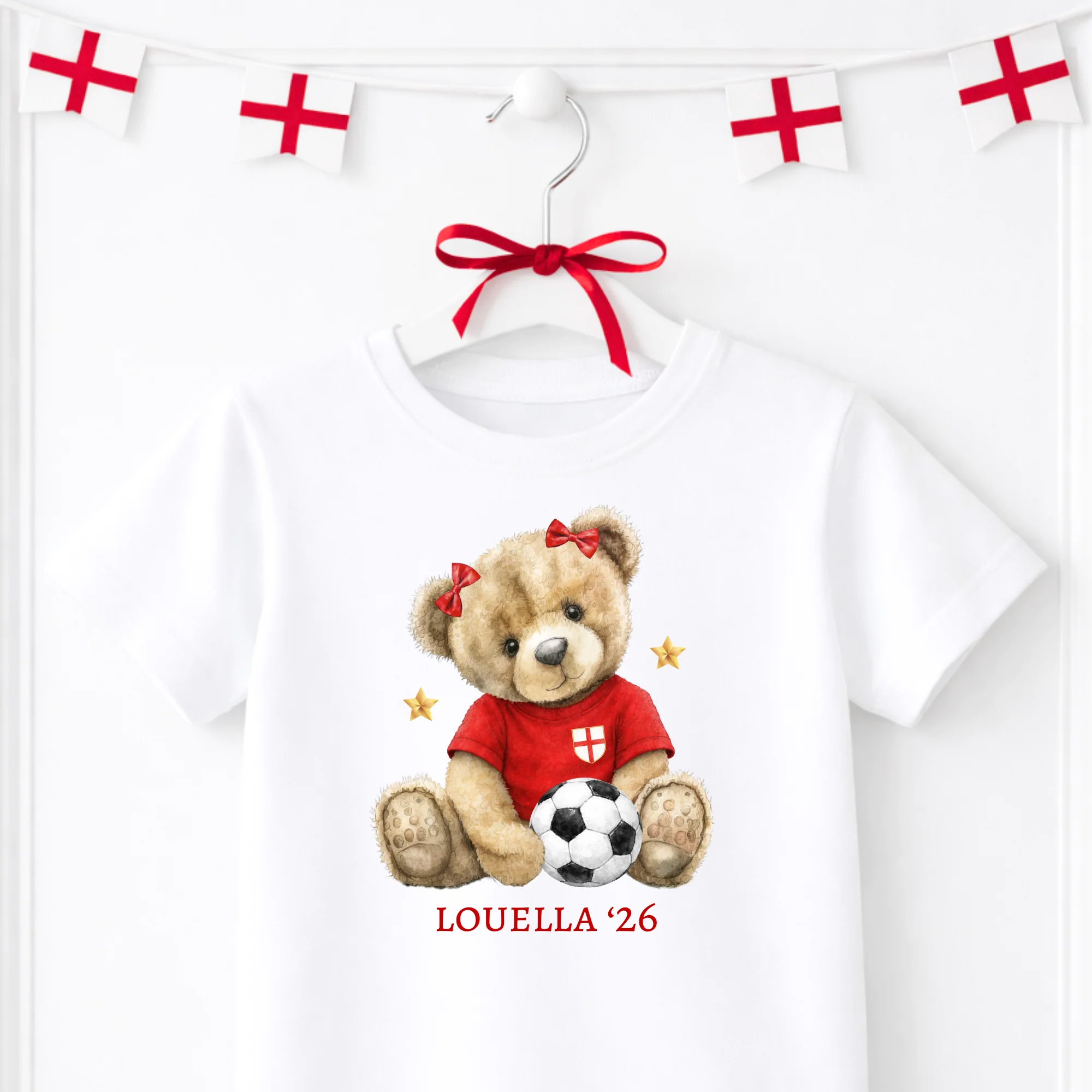 DTF TRANSFER - 2026 WORLD CUP - SIGNATURE TEDDY - ENGLAND - WITH BOWS