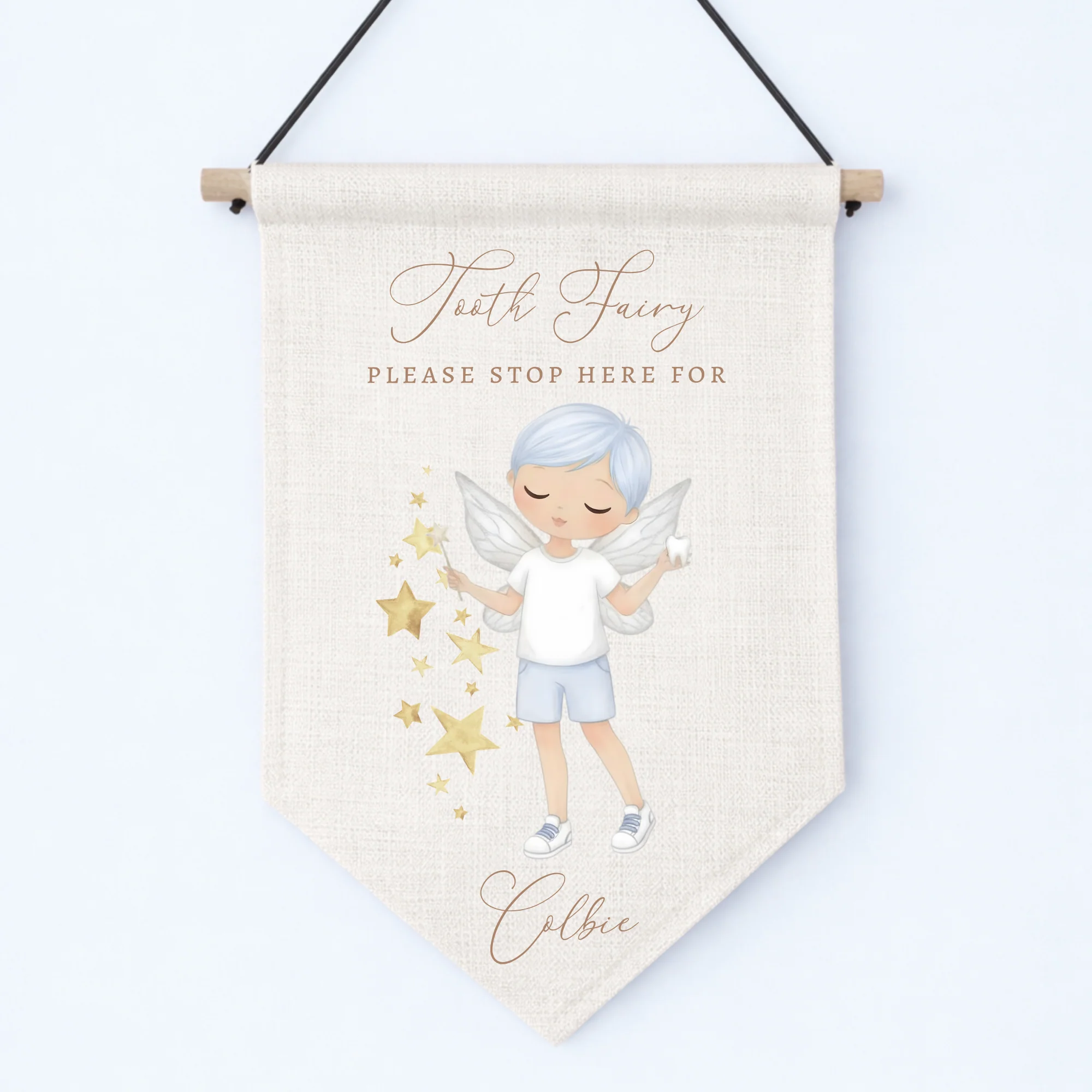 DTF TRANSFER - TOOTH FAIRY - GOLD STARS - LARGE - BLUE