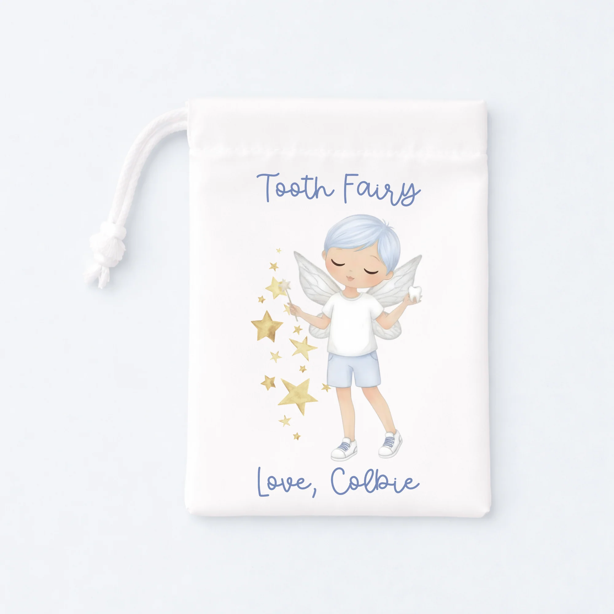 DTF TRANSFER - TOOTH FAIRY - GOLD STARS - SMALL - BLUE