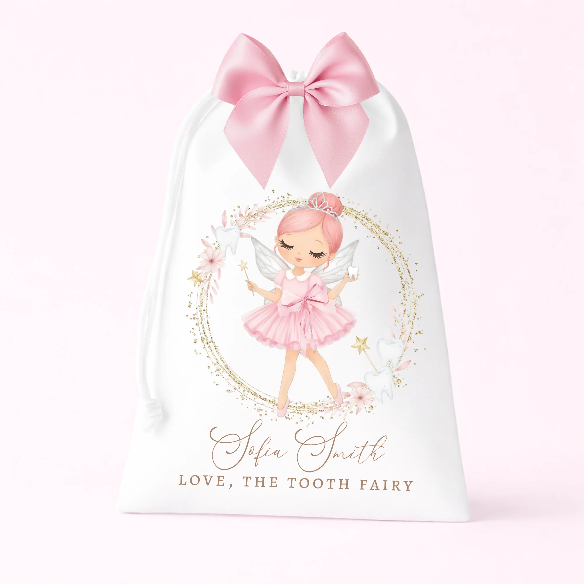 DTF TRANSFER - TOOTH FAIRY - WREATH - LARGE -PINK
