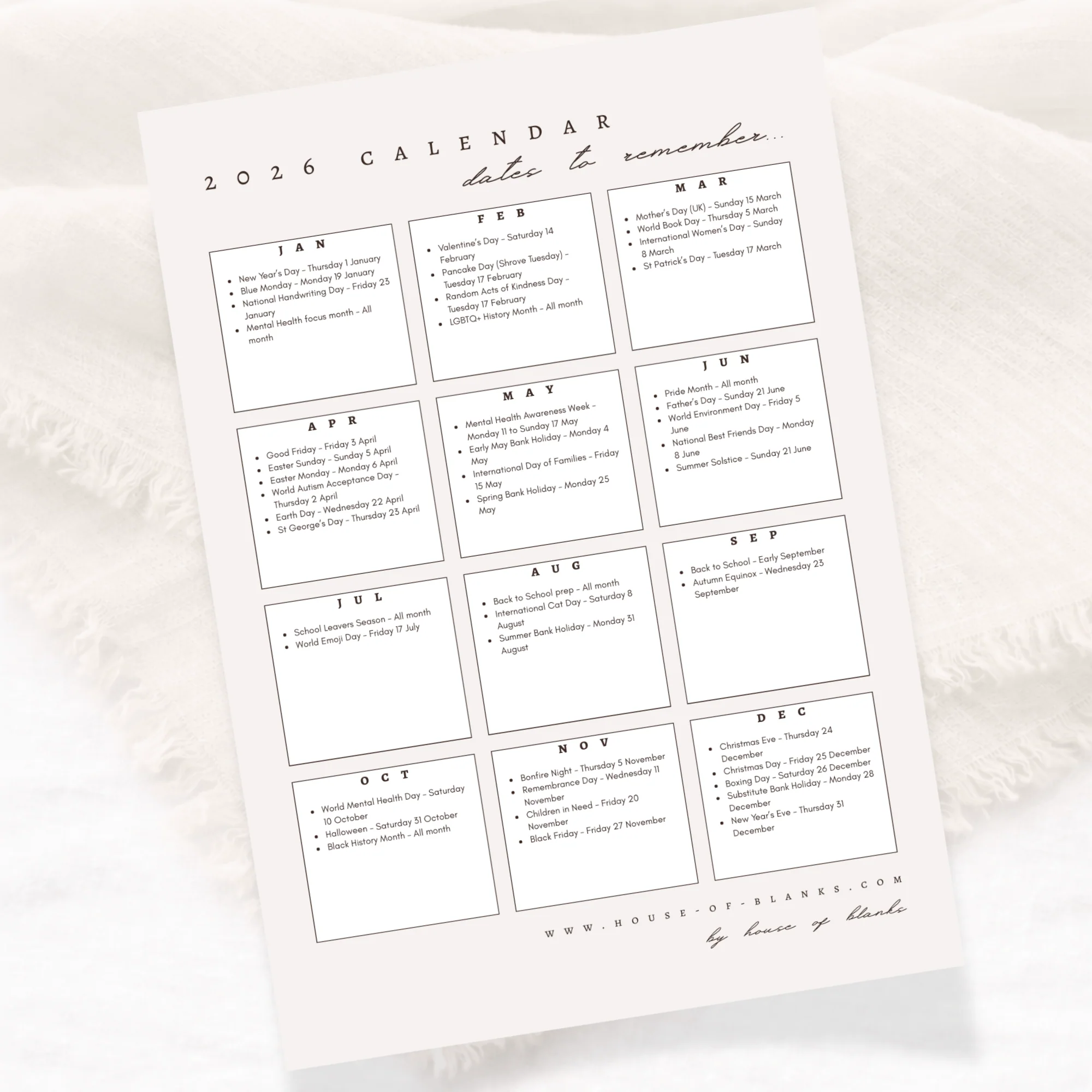 A4 BUSINESS DATES PLANNER - 1 PER ORDER