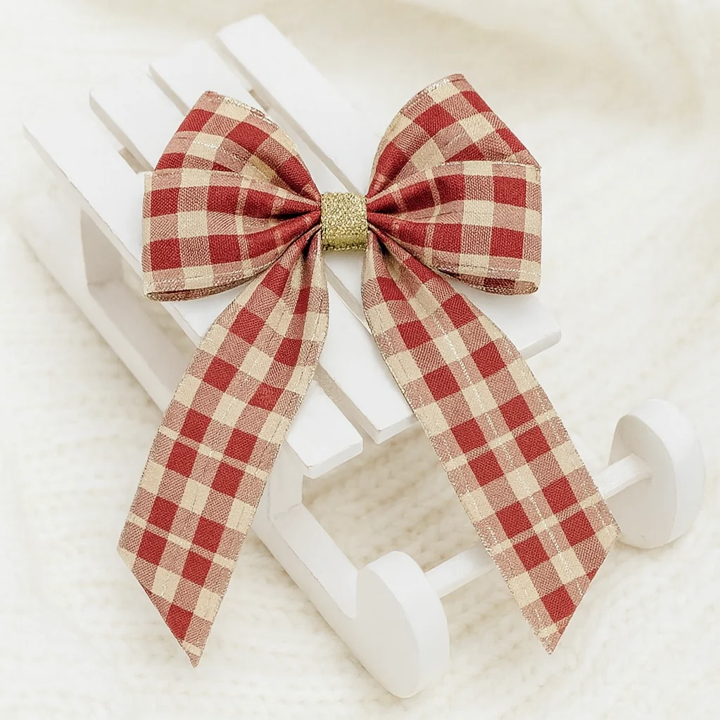 HAIR BOW - TARTAN WITH GOLD GLITTER