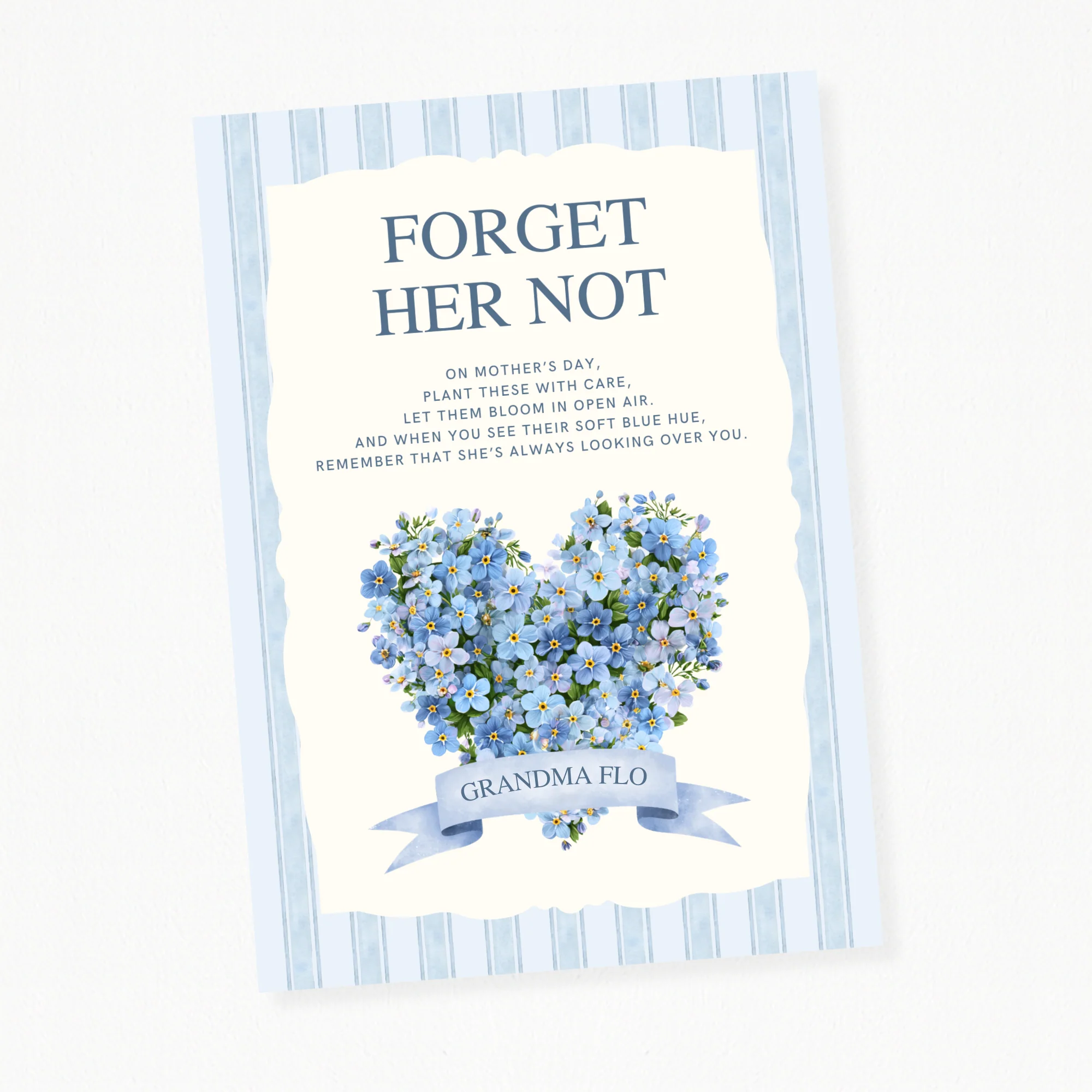 PRINTED RANGE - A5 BACKING CARD - FORGET ME NOT