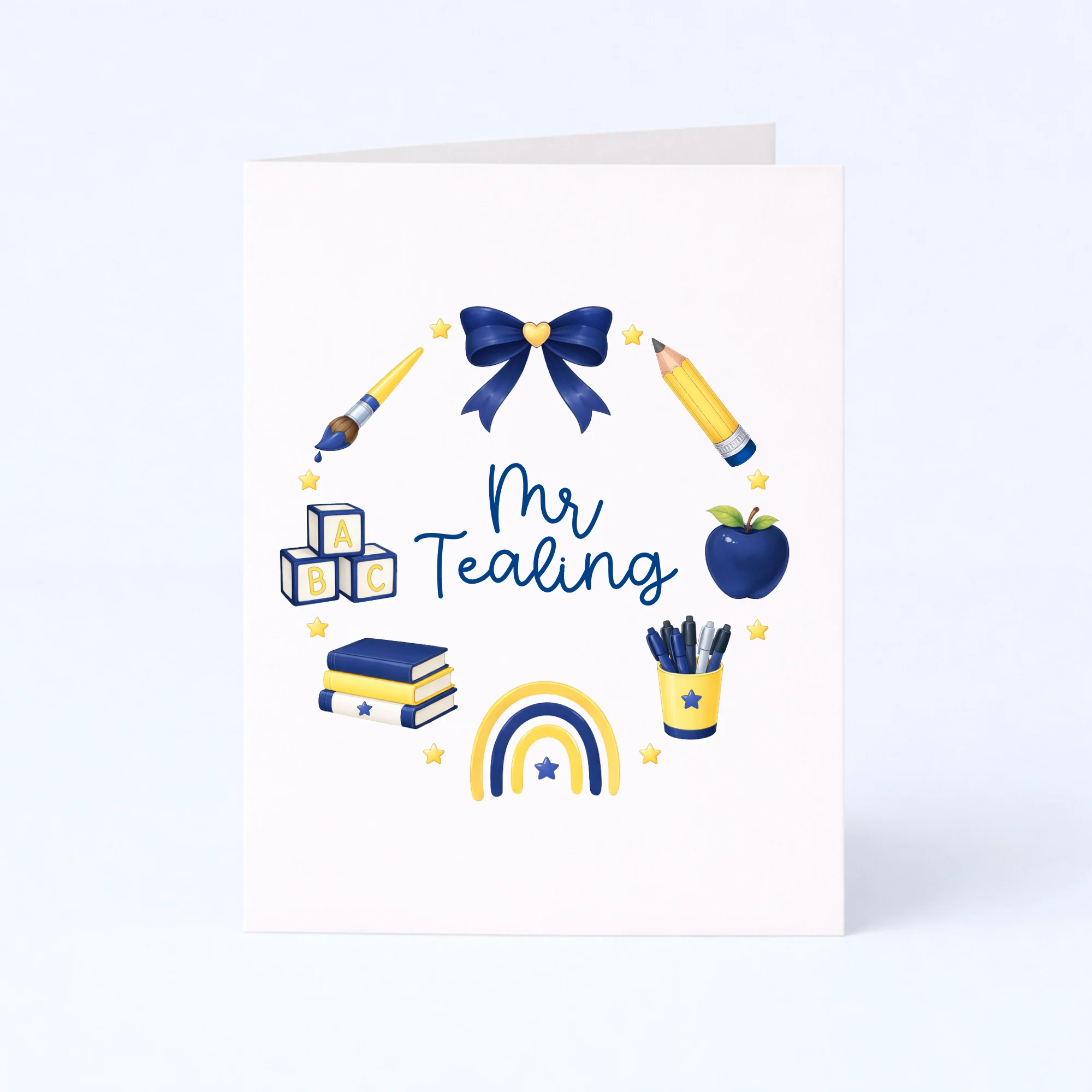 PRINTED RANGE - TEACHER COLLECTION - WREATH - GREETINGS CARD - NAVY