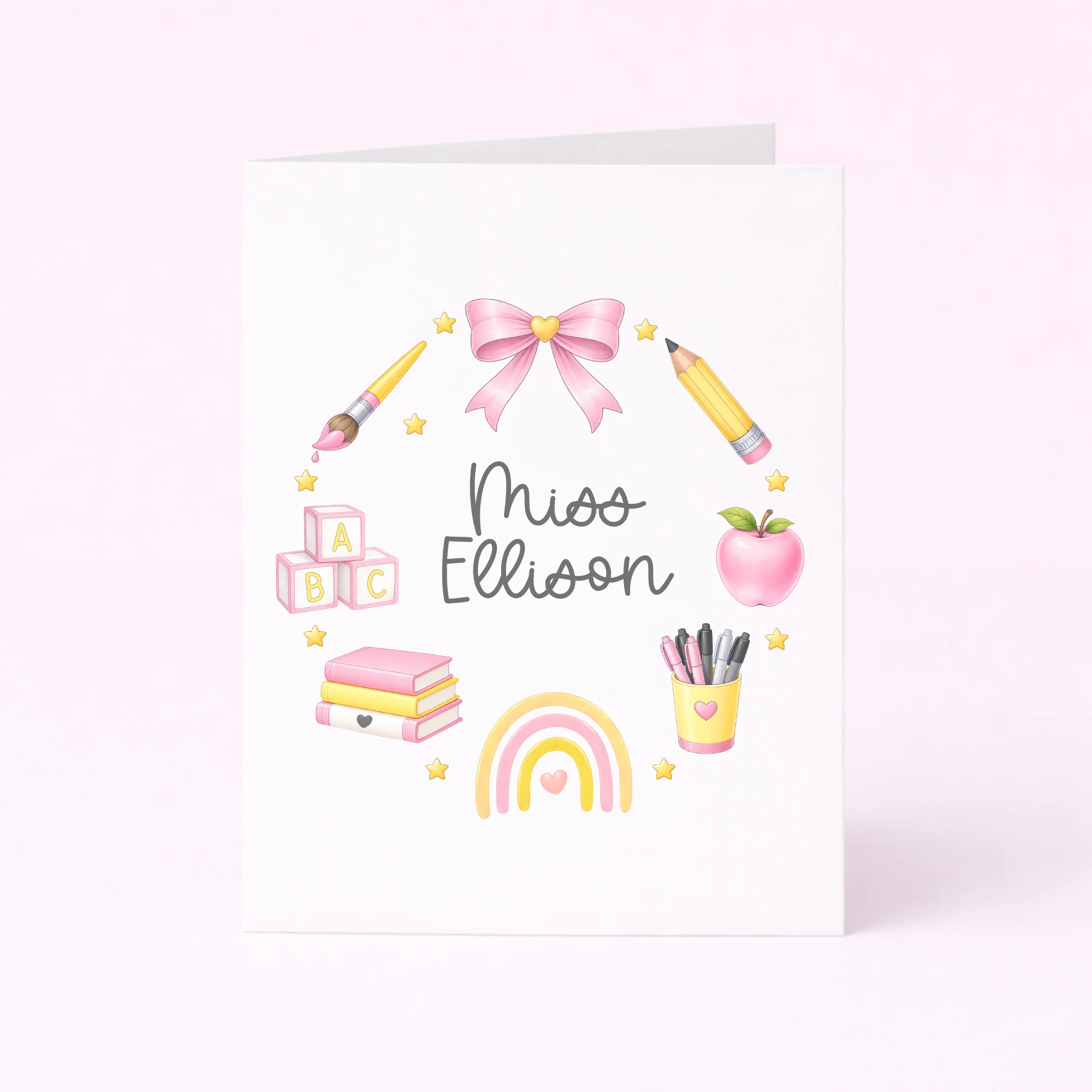 PRINTED RANGE - TEACHER COLLECTION - WREATH - GREETINGS CARD - PINK