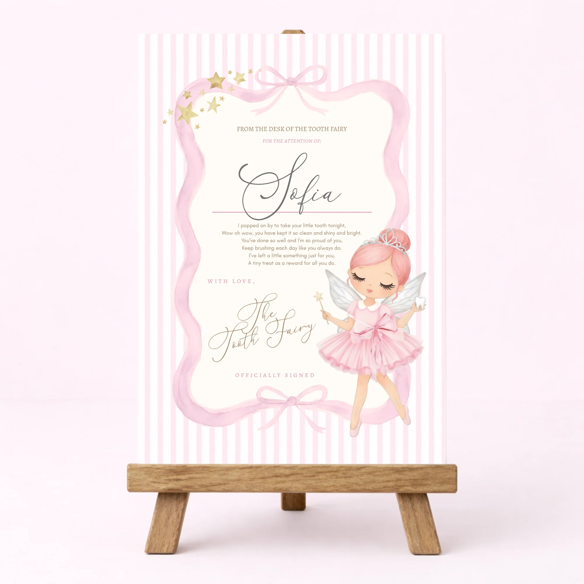 PRINTED RANGE - TOOTH FAIRY CERTIFICATE - PINK
