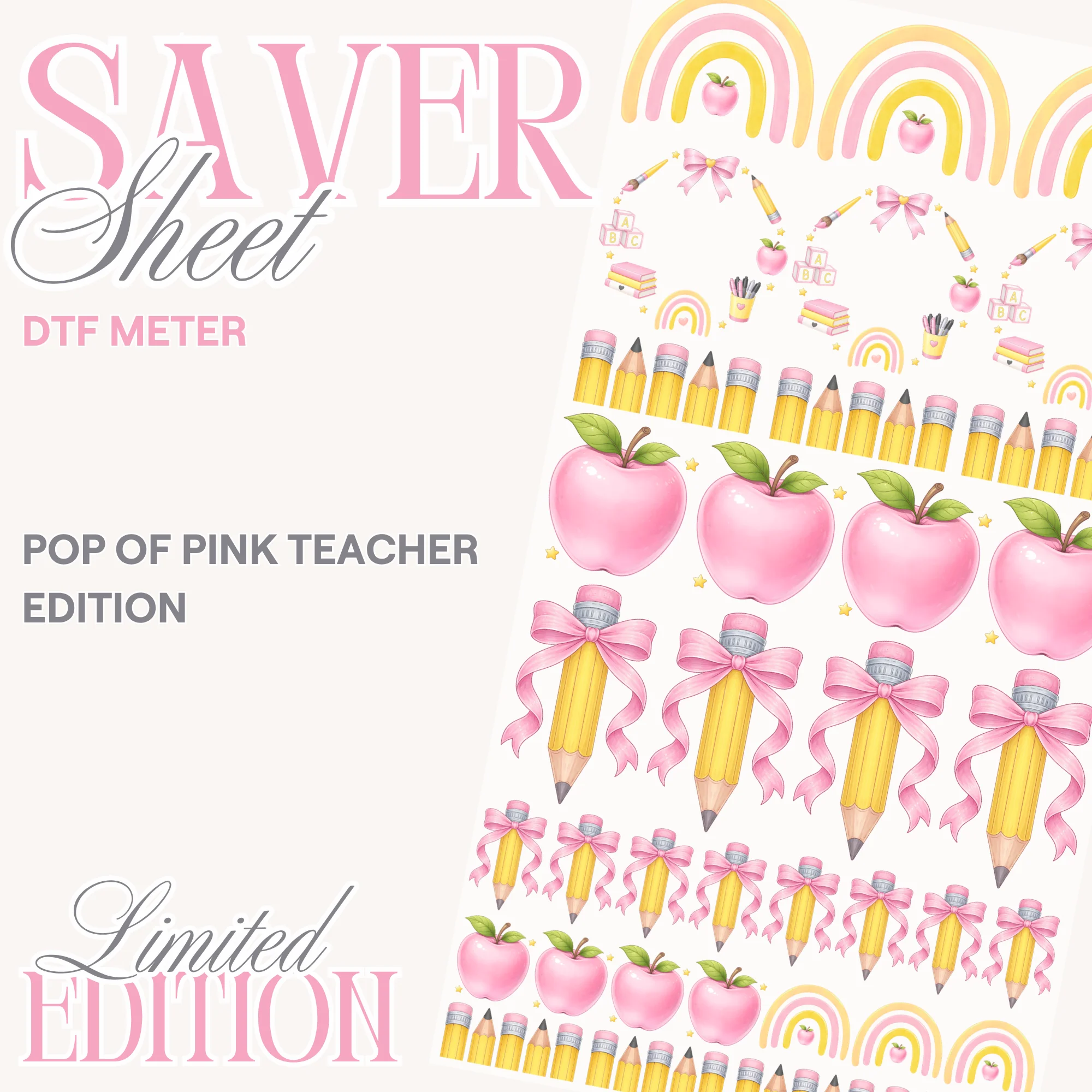 SAVER SHEET - DTF - PRE DESIGNED - POP OF PINK TEACHER