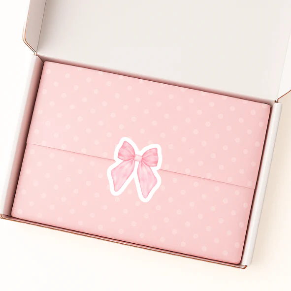 SOLVENT STICKER - TISSUE SEAL - PRETTY PINK BOW - SET OF 14