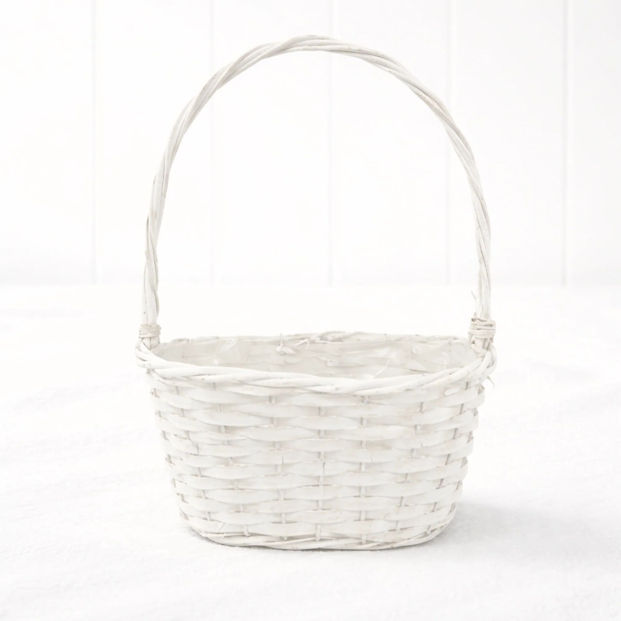 WICKER BASKET - WHITE WITH HANDLE